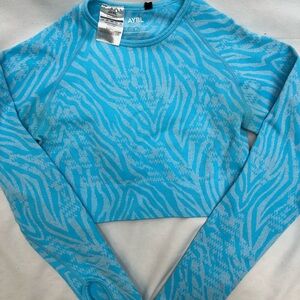 AYBL Blue Zebra-Print Long Sleeve Crop Top M